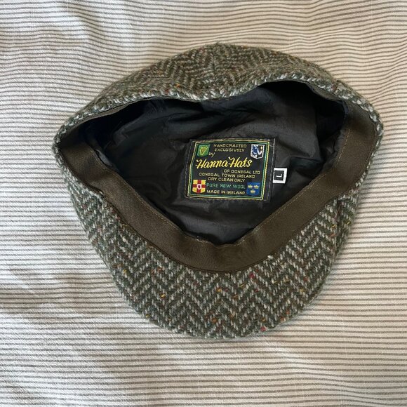 Hanna Hats Newsboy Flat Cap 100% Wool Ireland Size Large Hat Tweed Cabbie - Picture 2 of 3